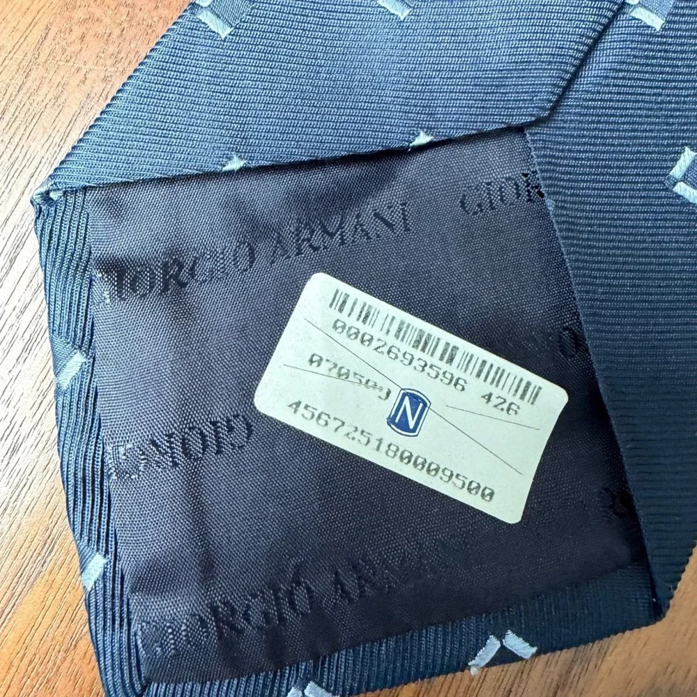 Armani Collezioni Silk Tie Navy Blue Geometric Italian Designer Menswear NWOT